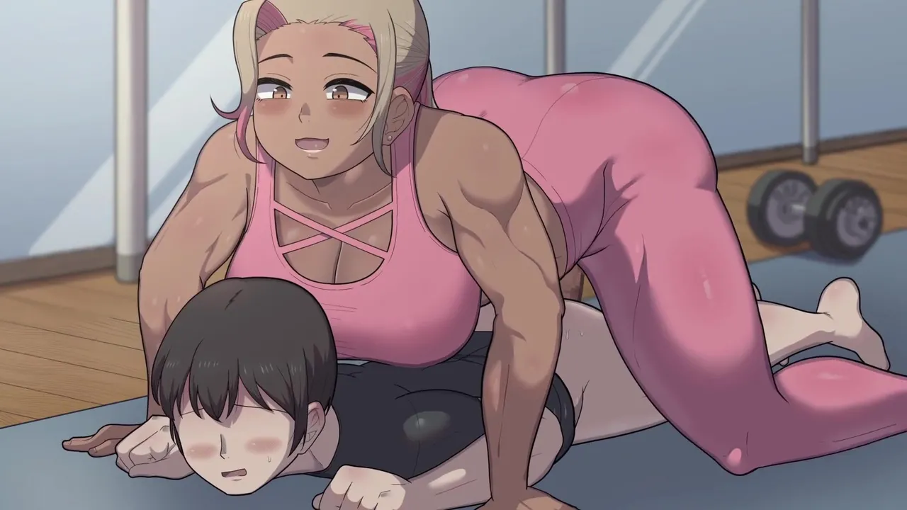 Futa female dominates male in gym